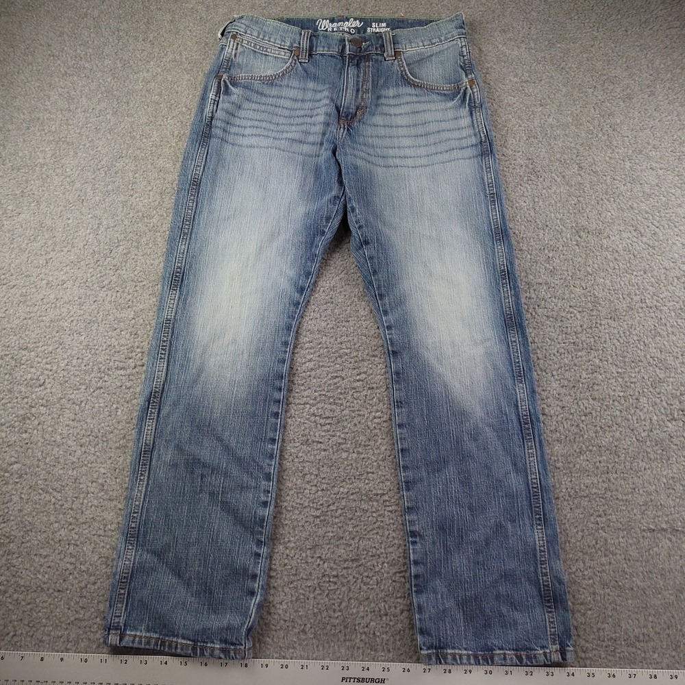 Wrangler Jeans Mens 32x30 Retro Slim Straight Blue Stretch Workwear Rodeo EUC